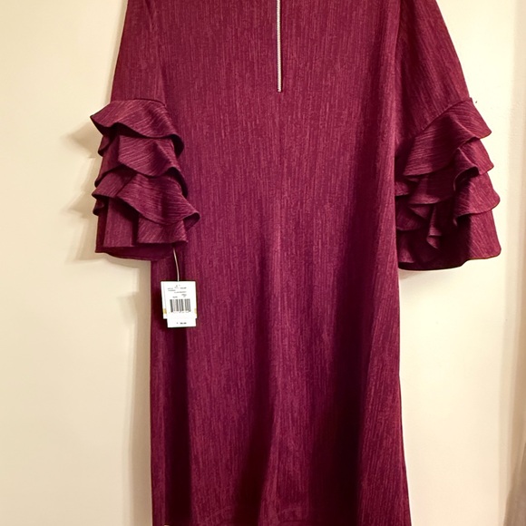 NWT Gabby Skye Red Ruffled Bell Sleeve Sheath Dress - Picture 4 of 6